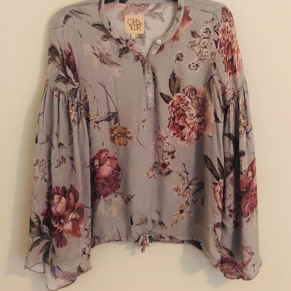 Chaser Floral Bell Sleeve Drawstring Top - Picture 2 of 7